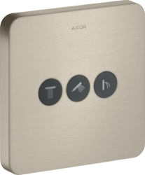Вентиль Axor ShowerSelect softsquare запорный/переключающий, для 3 потребителей, скрытого монтажа, настенный, 17х17 см, квадратный, латунь, цвет: шлифованный никель, встраеваемый/встроенный, для ванны/душа