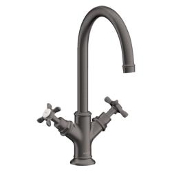 Смеситель для раковины Axor Montreux, двухвентильный, поворотный излив, длина излива 17,5 см, керамический, латунь, цвет шлифованный черный хром, с донным клапаном