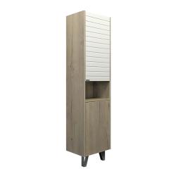 Пенал Comforty Клеон 40, 40х155х30 см, напольный, цвет: белый/дуб дымчатый, 2 распашные дверцы/открытая полка, шкаф/шкафчик напольный, прямоугольный, левый/правый, левосторонний/правосторонний/универсальный