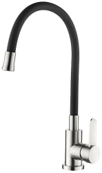 Смеситель для кухни/мойки LEDEME, однорычажный, поворотный, керамический, длина излива 350 мм, нержавеющая сталь, цвет черный/хром