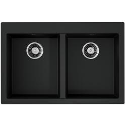 Мойка кухонная Omoikiri Bosen 80-2-BL, две чаши, 53х80 см, врезная, из искусственного гранита (Tetogranit), прямоугольная, цвет черный, без отверстия под смеситель, без крыла, слив-перелив, врезная под столещницу, для кухни
