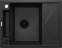 Мойка кухонная Deante Magnetic, 64х50 см, врезная, гранит, прямоугольная, цвет металлический графит, с отверстием под смеситель, с крылом, оборачиваемая, слив-перелив, врезная в столещницу