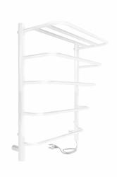 Полотенцесушитель 600х500 мм Indigo Hit LHE60-50WMR с полкой,  электрический, универсальное подкл, из нержавеющей стали, форма лесенка, настенный, цвет белый матовый, для ванны, вертикальный