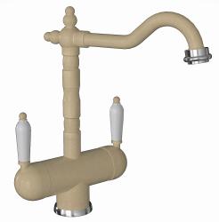 Смеситель для кухни Florentina Ария, однорычажный, поворотный, керамический, с высоким изливом Г-образной формы, высота излива 22,8 см, латунь, с подключением к фильтру чистой воды, цвет бежевый