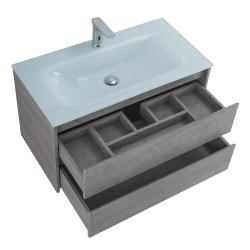 Тумба под раковину BelBagno Kraf 100, 100х46х53 см, подвесная, 2 выкатных ящика, ЛДСП, цвет: цементный серый, шкафчик навесной, механизм доводчика, прямоугольная