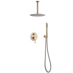 Душевая система ABBER Emotion встраиваемая, цвет золото матовое, комплект: однорычажный, смеситель/тропический душ (с верхней лейкой)/лейка/шланг, внутренний (скрытый) монтаж
