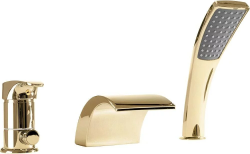 Смеситель для ванны/душа REA RIVEN на борт ванны, однорычажный, неповоротный, каскадный, длина излива 140 мм, латунь, цвет золото