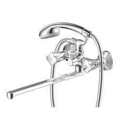 Смеситель для ванны/душа Olives Vigo двухвентильный, керамический, настенный, излив поворотный 350 мм, с гибким шлангом, душем/лейкой, латунь хром 21221VG