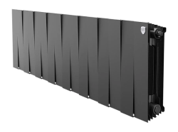 Радиатор отопления Royal Thermo PianoForte 300 Noir Sable (16 секций) биметаллический, боковое подключение, для квартиры, дома, водяные, мощность 1968 Вт, настенный, батарея, черный графит