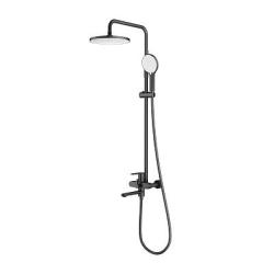 Душевая система Splenka S222.24.09 высота 1070-1370 мм цвет графит, комплект: однорычажный смеситель/излив/тропический душ круглый (с верхней лейкой)/лейка/стойка/шланг, нержавеющая сталь
