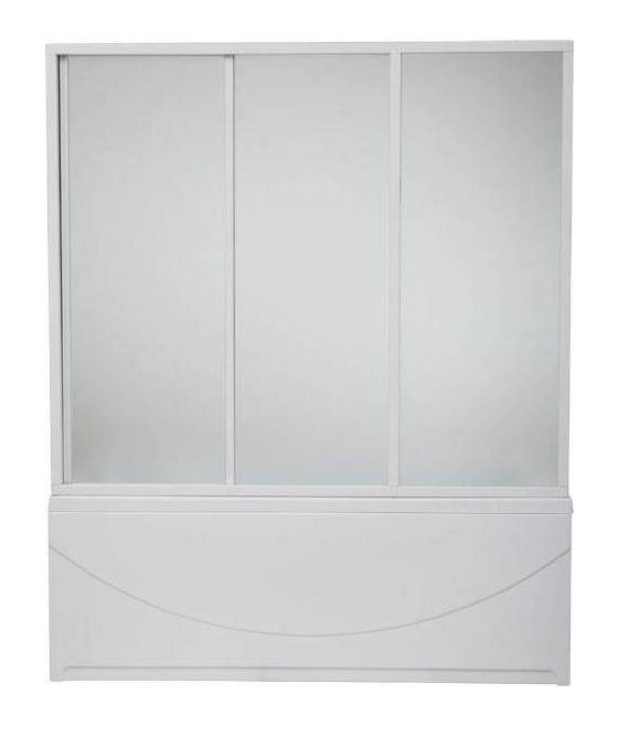 Шторка для ванны BAS Лима (3 ств. стекло) 130х145 см, стекло матовое, профиль белый, трехстворчатая, раздвижная , плоская/ панель