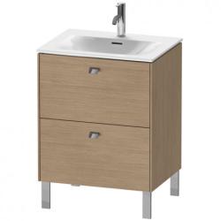 Тумба под раковину Duravit Brioso, 62х47,9х68,5 см, напольная, цвет: дуб европейский/хром, 2 выдвижных ящика, ДСП, прямоугольная, левая/правая, в ванную комнату