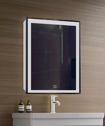 Зеркальный шкаф Azario Minio 60 L, 60х80х16 см, с LED/ЛЕД-подсветкой, подвесной, цвет белый, зеркало, 1 распашная дверца, прямоугольный, левый, левосторонний