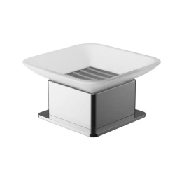 Мыльница Excellent Riko, настольная, латунь/стекло, форма квадратная, для душа/мыла, в ванную/туалет/душевую кабину, цвет хром