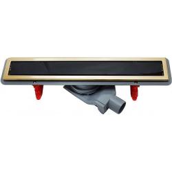 Душевой лоток PestanConfluo Premium Line Black Glass 650 Gold+, решетка: черное закаленное стекло/золото, для душа в полу, с комбинированным затвором, горизонтальный выпуск, нержавеющая сталь, прямоугольный