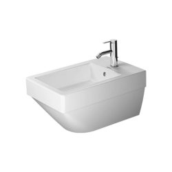 Биде подвесное Duravit Vero Air, WonderGliss 37х57х30 см, цвет белый, санфарфор, прямоугольное, горизонтальный выпуск (в стену), слив-перелив, 1 отверстие для смесителя, антигрязевое покрытие