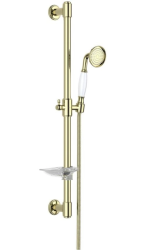 Душевой гарнитур Aquatek Классик наружного монтажа, высота 700 мм, цвет полированное золото/белый, комплект: стойка/лейка/шланг/мыльница, нержавеющая сталь