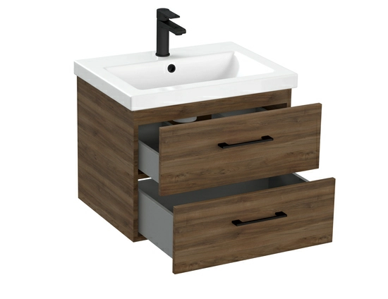 Тумба под раковину Cersanit LARA 60 для COMO 60, подвесная, цвет орех табак, 2 выдвижных ящика, прямоугольная