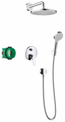 Душевая система Hansgrohe Crometta S 240 1jet, скрытого монтажа, цвет матовый черный, комплект: верхний душ/ручной душ/однорычажный смеситель для ванны/держатель верхнего душа/держатель для душа/настенный вывод/шланг для душа/скрытая часть, настенная