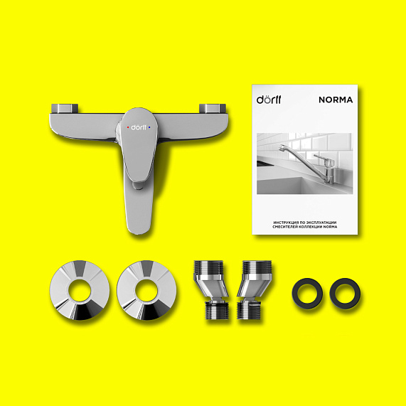 Смеситель для ванны/душа Dorff Norma однорычажный, керамический, настенный, излив короткий литой 81 мм, латунь, цвет хром, без лейки/шланга 