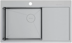 Мойка кухонная Omoikiri Akisame 86-IN-L Side, 51х86 см, врезная, из нержавеющей стали, прямоугольная, цвет нержавеющая сталь, с отверстием под смеситель, с крылом справа, слив-перелив, врезная в столещницу, для кухни