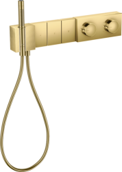 Смеситель для душа Axor Edge 540/100, термостатический, с алмазной огранкой, скрытого монтажа, 3 потребителя, настенный, без излива, с держателем/шлангом для душа/лейкой, прямоугольный, латунный, цвет полированное золото, с термостатом