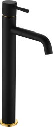 Смеситель для раковины/умывальника Boheme Uno, однорычажный, неповоротный, керамический, высокий, длина излива 145 мм, латунь, цвет черный/золото