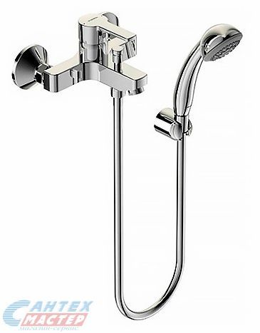 Смеситель для ванны/душа Vidima Уно однорычажный, керамический, настенный, излив фиксированный 95 мм, с гибким шлангом, душем/лейкой, латунь, цвет хром, короткий, универсальный, горизонтальный, рычажный, кран, комплект, сантехника, размер