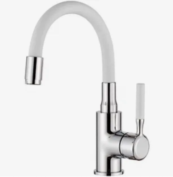 Смеситель для кухни/мойки Accoona, однорычажный, поворотный/гибкий, керамический, длина излива 300 мм, латунь, цвет белый/хром