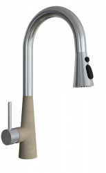 Смеситель для кухни Florentina Вита Pro, однорычажный, выдвижной, керамический, с высоким изливом, высота излива 22,1 см, латунь, цвет бежевый