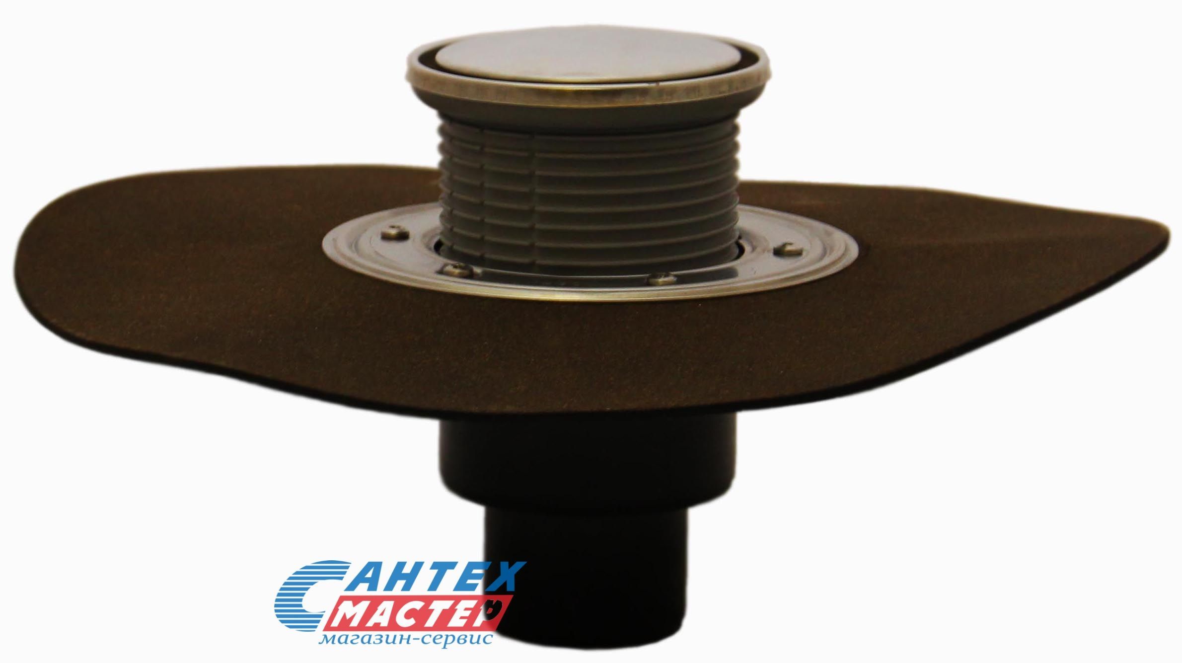 Трап Ду50,75,110 с сифоном, с круглой решёткой, с полимербитумным полотном L=420, с вертикальным выпуском, HL 310NHR