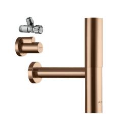 Сифон Axor Flowstar дизайнерский, с угловым клапаном и крышкой, для раковины, бутылочный, G 1 ¼, гидрозатвор/мокрый затвор, горизонтальный/боковой выпуск (в стену), латунь, цвет полированное красное золото
