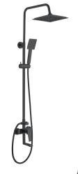 Душевая система Voda со смесителем высота 800-1400 мм цвет черный, комплект: однорычажный смеситель/излив/тропический душ 200х220 мм /лейка/стойка/шланг, нержавеющая сталь, прямоугольная