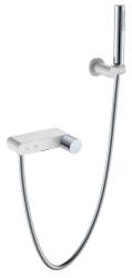 Смеситель для ванны/душа Boheme Stick, однорычажный, настенный, керамический, неповоротный, каскадный излив, латунь, цвет белый/хром
