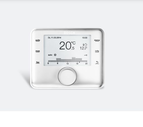 Терморегулятор Bosch CW400 погодозависимый, температурный, проводной (белый), накладной, комнатный, для систем водяного отопления/теплого пола (термостат), жк дисплей, не программируемый