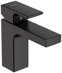 Смеситель для раковины Hansgrohe Vernis Shape 100, однорычажный, фиксированный излив, длина излива 11 см, керамический, латунь, цвет матовый черный, с донным клапаном