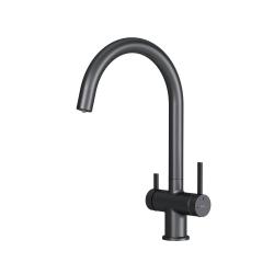 Смеситель для кухни/мойки AM.PM Func высокий, С-излив, однорычажный, с каналом для питьевой воды, поворотный, керамический, длина излива 225 мм, нержавеющая сталь/цинк/латунь, цвет черный
