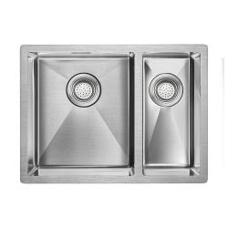 Мойка кухонная Paulmark ANNEX L, 59х44х20 см, две чаши, врезная, нержавеющая сталь, прямоугольная, цвет брашированная сталь, без отверстия под смеситель, без крыла, слив-перелив, врезная в столещницу, для кухни