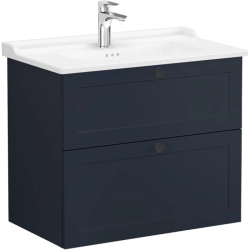 Тумба с раковиной Vitra Root Classic 80, 765х670х450 мм, подвесная, 2 выдвижных ящика, МДФ, система плавного закрывания, прямоугольная, цвет: темно-синий матовый/умывальник, прямоугольный, цвет белый
