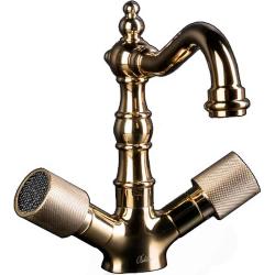 Смеситель для раковины/умывальника Boheme Royal Cristal Black, двухвентильный, поворотный, керамический, длина излива 150 мм, латунь, цвет золото