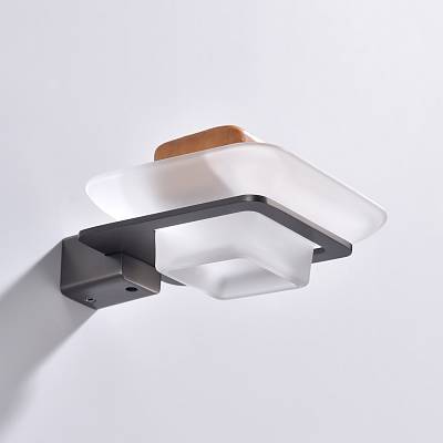 Мыльница Raglo R301.02.09 с держателем, настенная, стекло/нержавеющая сталь, квадратная, для мыла, в ванную комнату, цвет графит