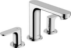 Смеситель для раковины Hansgrohe Rebris S на 3 отверстия, двухвентильный, фиксированный излив, длина 13,4 см, керамический, латунь, цвет хром, со сливным гарнитуром Смеситель для раковины Hansgrohe Rebris S на 3 отверстия, двухвентильный, фиксированный излив, длина 13,4 см, керамический, латунь, цвет хром, со сливным гарнитуром