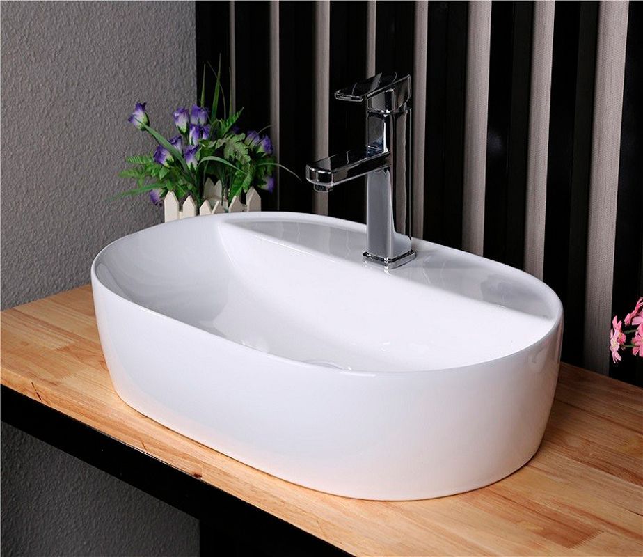 Раковина GID Wm1346 61х14х41 накладная, овальная, керамическая/фарфоровая, цвет белый, с отверстием под смеситель, без слива-перелива