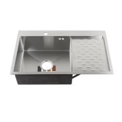 Мойка кухонная Fabia Profi, 80х50 см, врезная, нержавеющая сталь, прямоугольная, цвет: сатин, с отверстием под смеситель, слив-перелив, с крылом справа