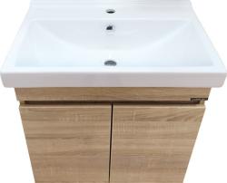 Тумба с раковиной Comforty Тромсе 60, 60х63х40 см, подвесная, 2 распашные дверцы, ЛДСП, прямоугольная, цвет- дуб сонома/раковина Fest 60, прямоугольная, цвет белый, встраиваемая