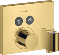 Смеситель для душа Axor ShowerSelect, термостатический, скрытого монтажа, 2 потребитель, настенный, без излива/шланга/лейки, прямоугольный, латунный, цвет полированное золото, со шланговым подключением и держателем душа, с термостатом