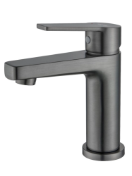 Смеситель для раковины/умывальника Aquatek Лугано однорычажный, неповоротный, фиксированный излив, длина 106 мм высота 106 мм, латунь, цвет оружейная сталь