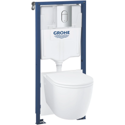 Сет инсталляция с кнопкой смыва (хром) Grohe Rapid SL + унитаз Bau, c сиденьем микролифт, система для подвесного унитаза, со скрытым смывным бачком (бак), кнопка Arena Cosmopolitan