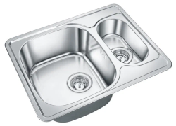 Мойка EMAR 59,4х48 см, врезная, двойная/две чаши, из нержавеющей стали, прямоугольная, цвет полированная, без отверстия под смеситель, слив-перелив, без крыла, оборачиваемая