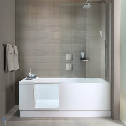Ванна Duravit Shower+Bath 170х75 см пристенная, минеральное литье DuraSolid/прозрачное стекло справа, цвет: белый, с душевой перегородкой, дверцей, фронтальной панелью, ножками (без гидромассажа, сифона), прямоугольная